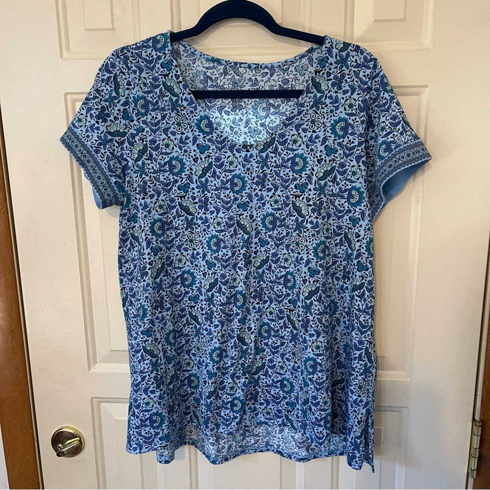 Pure Jill Blue Floral Women's Elliptical Tee